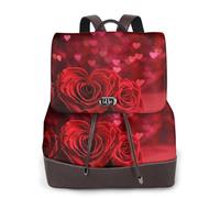 Red Rose Print Women Fashion Backpack Ladies Pu Leather Backpacks Handbag Waterproof Rucksack Travel Backpack with Flap