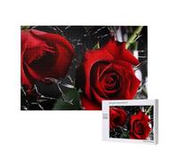 Red Rose Printed 1000 Pieces Jigsaw Puzzle with Storage Box, Wooden Puzzle for Adults and Kids, Family Fun Decorative Game, 75x50 CM