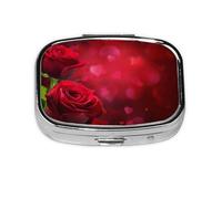 Red Rose Printed 2,Meta Pill Box 2 Compartment Medicine Case,Portable Organizer,Rectangle Meta Portable Organizer Pill Box 2413 Compartment Medicine Case