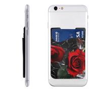 Red Rose Printed Phone Card Holder Wallet Sleeve PU Leather Phone Pocket Compatible with iPhone Samsung Galaxy