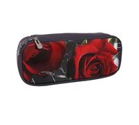 Red Rose Printed Pu Leather Pencil Case Box Flip Pen Bag and Makeup Cosmetic Holder for Girls Boys School Students