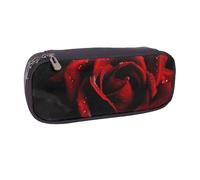 Red Rose Printed Pu Leather Pencil Case Box Flip Pen Bag and Makeup Cosmetic Holder for Girls Boys School Students