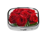 Red Rose Printed Square Pill Organizer with 2 Compartments, Portable Mini Pill Box Pill Case for Medicine, Vitamin, Fish Oil, Supplements