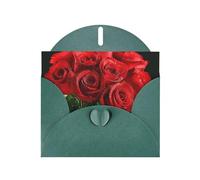 red rose Prints Pearl Paper Horizontal Festival Greeting Card for Birthday Cards and All Occasions, Dark Green