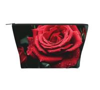 Red Rose Prints Trapezoid Makeup Bag Travel Cosmetic Organizer with Foam Padding for Gym, Office, and Weekend Trips
