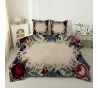 Red Rose Queen Size Duvet - Southwest Style Garden Comforter Sets for all Seasons - Reversible Coverless Duvet Queen Quilt Soft lightweight and Machine Washable - Queen 228x228cm Fantasy S134