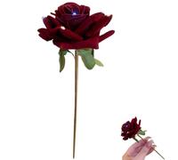 Red Rose Rhinestone Hair Stick Decorative Pin for Elegant Bun | Layered Fabric Petals, Alloy Build with Light-catching Accents, Medium Hair and Ponytails, Vintage Style