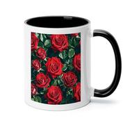 Red Rose Romantic Ceramic Coffee Mug with Handle 11 Ounces, Porcelain Mug Coffee Cup Tea Mug Water Cup Ideal for Coffee,Tea,Latte,Cappuccino,Microwave & Dishwasher Safe Unique Gift Cup