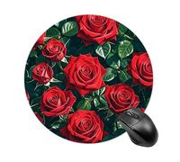 Red Rose Romantic Round Mouse Pad, Non-Slip Rubber Base Waterproof Washable, Computer Mouse Mat for Office Gaming Studying, Premium-Textured Durable Portable Circle Mousepad for Desktop PC Notebook