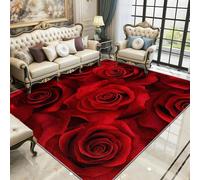 Red Rose Rugs Living Room Large 160x230 - Romantic Floral Love Bedroom Rug, Flower Washable Non Slip Low Pile Carpet