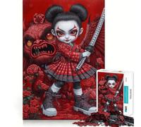 Red Rose Samurai Girl Jigsaw Puzzles 1000 Pieces for Adults Memory Gain Anxiety Relief Design Assembly Artistic Gift (38x52cm)