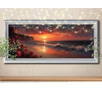 Red Rose,Sea Diamond Painting Kits,5D DIY Diamond Art Kits for Adults,Full Drill Gem Embroidery Arts Crafts Painting Pictures by Numbers 50x125cm,Diamond Art for Kids Gifts Home Wall Decor 58Y-3457