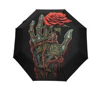 Red Rose Skeletal Fingers Umbrella Windproof Automatic Foldable Umbrells Auto Open Close for Men Women Kids