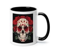 Red Rose Skeleton Ceramic Coffee Mug with Handle 11 Ounces, Porcelain Mug Coffee Cup Tea Mug Water Cup Ideal for Coffee,Tea,Latte,Cappuccino,Microwave & Dishwasher Safe Unique Gift Cup
