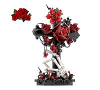 Red Rose & Skeleton Cross Building Blocks Kit, MOC Skull Creative Artificial Flower Bricks Set, Dark Gothic Botanical Collection Model Toys, Gothic Room Decor Gifts for Adults Teens Enthusiasts-636PCS