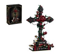Red Rose & Skeleton Cross Building Blocks Set, 1319PCS Skull Creative Artificial Flower Bricks Kit, Dark Gothic Botanical Collection Model Toys, Gothic Room Decor Gifts for Adults Teens Enthusiasts