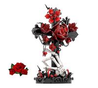 Red Rose & Skeleton Cross Building Blocks Set, 636PCS Dark Gothic Botanical Collection Model Toys, Skull Creative Artificial Flower Bricks Kit, Gothic Room Decor Gifts for Adults Teens Enthusiasts