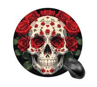 Red Rose Skeleton Round Mouse Pad, Non-Slip Rubber Base Waterproof Washable, Computer Mouse Mat for Office Gaming Studying, Premium-Textured Durable Portable Circle Mousepad for Desktop PC Notebook