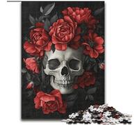 Red Rose Skull Jigsaw Puzzles for Adults 1000 Jigsaws, Stress Reliever Staycation Kill Time Parent-child Interaction (size 26x38cm)