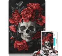 Red Rose Skull Jigsaws Puzzles 1000 Pieces for Teenagers Gifts,Challenging Game And Family Play Wall Decoration Unique Birthday And Xmas Gifts 50x75cm