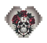 Red Rose Skull Print Art Brick Puzzle Heart Shaped DIY Building Blocks Set 3D Jigsaw Home Decor 53 Pieces