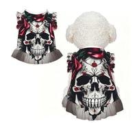 Red Rose Skull Print Pet Breathable Sleeveless Skirt S