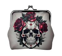 Red Rose Skull Print Small Coin Purse for Men Women Black One Size Vintage, Black, One Size, Vintage