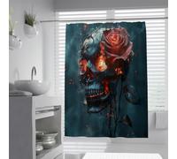 Red Rose Skull Shower Curtain Gothic Halloween Bathroom Decor 160x200cm