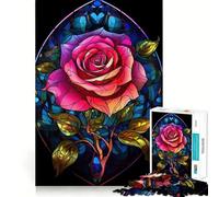 Red Rose Stained Glass 1000 Pieces Jigsaw Puzzles for Adults Fine Logic Toy Leisure Time Neat Edge Art Collectible (38x26cm)