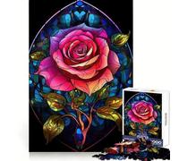 Red Rose Stained Glass Jigsaw Puzzles 1000 Piece for Teenagers Pure Logic Toy Gentle Relax Clean Cut Fine Art Piece (38x52cm)