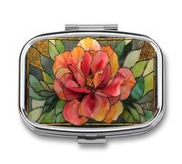 Red Rose Stained Glass Pill Box 2 Compartment Portable Medicine Pill Case Travel Pill Organizer for Pocket Purse
