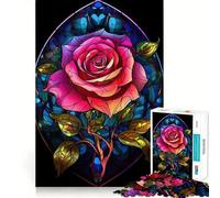 Red Rose Stained Glass Puzzle for Teenagers 1000 Pieces Smart Reason Toy Stress Release Sharp Edge Birthday Gift (50x75cm)