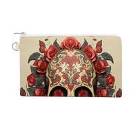 Red Rose Sugar Skull Coin Purses with Zipper, Personalized Zero Wallet for Shopping, Small Makeup Pouches Bag for Travel, Card Organizer Case, Portable Canvas Change Purses