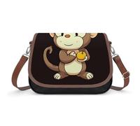 Red Rose Sugar Skull Crossbody Bags for Women Leather Handbags Travel Purses Shoulder Bags Tote Bag for Daily Use, Cartoon Monkey Holding Fruit, One Size