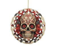 Red Rose Sugar Skull Hanging Ornament 3 Inch Round,1-Pack,Xmas Decor -Two-Sided Printed,Friend Ornament Gifts for Friends Women Coworker Sisters