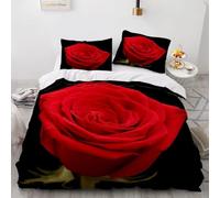 Red Rose Super king Duvet Cover Sets 260x220 cm Romantic Girls Bedding Set Red Microfiber Hypoallergenic Quilt Cover with Zipper Closure and 2 Pillowcases for Teens and Adults h-292