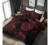 Red Rose Super King Size Duvet Cover Sets Romantic and Elegant Bedding Set, Soft and Comfortable Microfiber Quilt Cover and 2 Pillowcases 50×75, for Room Decor CP268