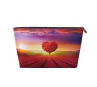 Red Rose Sweet Heart Shaped Tree Prints PVC Leather Travel Toiletry Bag with Gold Zippers, Waterproof Cosmetic Organiser for Makeup, Toiletries & Essentials