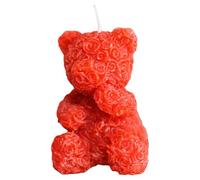 Red Rose Teddy Bear Candle - Romantic Floral Bear Gift for Valentine’s Day, Mother’s Day, Anniversary & Wedding Decor - Cute Unscented Soy Wax Figurine, 8cm - Unique Birthday Present for Her