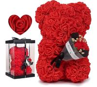 Red Rose Teddy Bear With Gift Box,Rose Flower Bear Valentines Gifts for Her,Artificial Rose Bear Flower Bear, Rose Bear Flower,Mother’s Day Birthday Gift for Ladies,Girlfriends,Moms,Boyfriends,Father