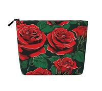 Red Rose - Themed Makeup Bag - Waterproof Hemp Cosmetic Pouch for Travel, Daily Use & Gifts (9.5x6.7x2in)