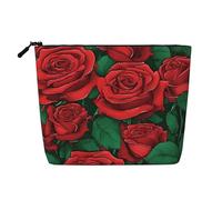 Red Rose - Themed Makeup Bag - Waterproof Hemp Cosmetic Pouch for Travel, Daily Use & Gifts (9.5x6.7x2in)