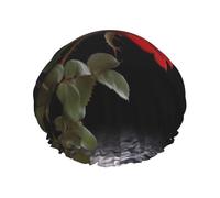 Red Rose Under Moon Print Shower Cap for Women Men, Reusable Double-Layer Fabric Bathing Cap Girls Hair Caps, 29 CM