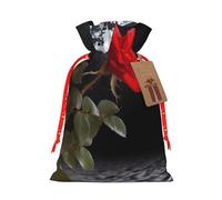 Red Rose Under Moon Printed Christmas Drawstring Bags,M | Reusable Xmas Gift Storage Bags, Red Christmas Ribbon