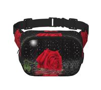 Red Rose Under Moon Square Double-Layer Waist Bag with All-Over Print,Durable Twill Fabric, Multi-Pocket Fanny Pack for Outdoor Sports Travel