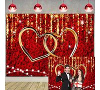 Red Rose Valentine's Day Backdrop for Photography Love Hearts Decoration Backdrop 8x6FT Wedding Bridal Shower Happy Anniversary Party Decor Supplies Photo Booth Props