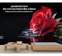 Red Rose Wallpaper Black Wall Paper Mural Water Droplets and Water Surface Girl Wallpaper Love Theme with Text and Roses Wall Paper for Living Room Bedroom Mural Poster 200X140cm