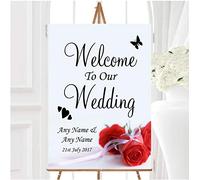 Red Rose White Ribbon Personalised Any Wording Welcome to Our Wedding Sign