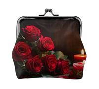 Red Rose with Candle Print Fashion Ms Leather Pouch Portable Wallet Kiss-Lock Money Bag Cute Clutch Fo Women