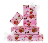 Red Rose with Chocolate Floral Wrapping Paper, Romantic Love Heart Pink Valentines Day Wedding Gift Wrap Paper - 4 Folded Sheets with Ribbon for Bridal Shower Birthday Women Mother's Day Gift Wraps